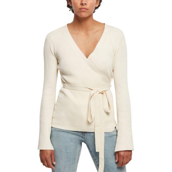 Urban Classics Ladies - Rib Knit Wrapped Cardigan whitesand