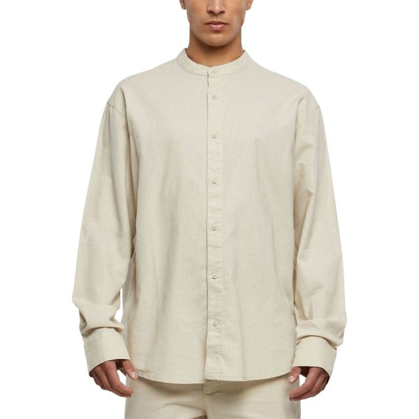 Urban Classics - Cotton Linen Stand Up Collar Shirt seagrass