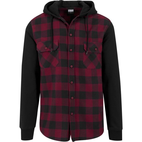 Urban Classics - HOODED Flanell Chemise noir / burgundy