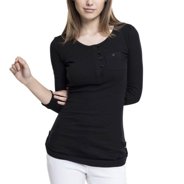 Urban Classics Ladies - RIB POCKET Longsleeve noir