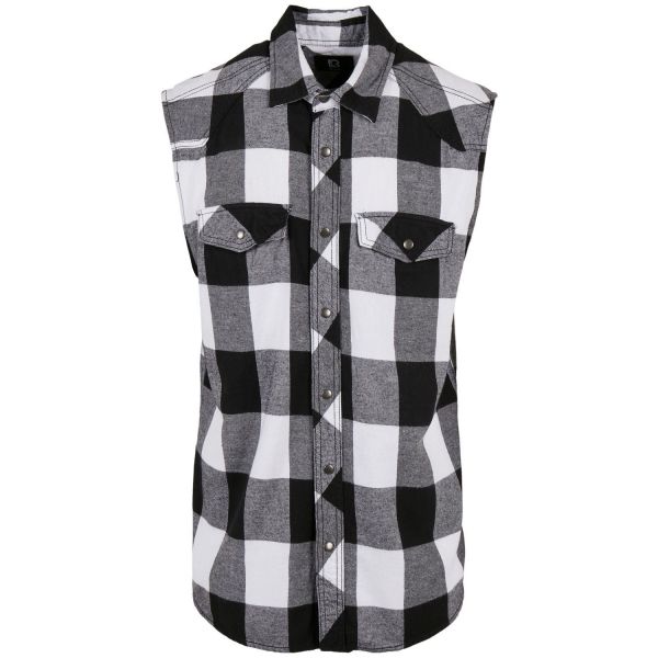 Brandit - A Carreaux FLANELL Chemise blanc / noir