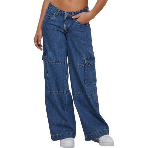 Urban Classics Ladies - Low Waist Cargo Denim Jeans