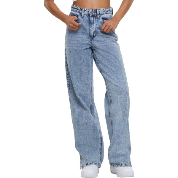 Urban Classics Ladies - Wide Leg Slit Denim Jeans