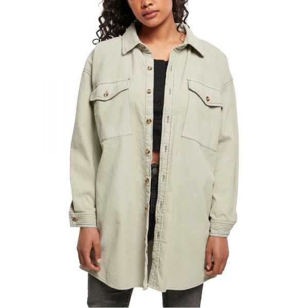 Urban Classics Ladies - Long Corduroy Overshirt soft salvia