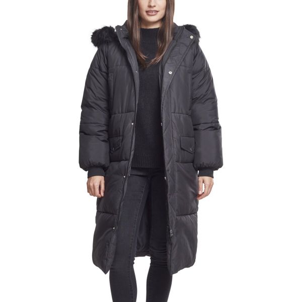Urban Classics Ladies - Oversized Faux Fur Puffer Coat black