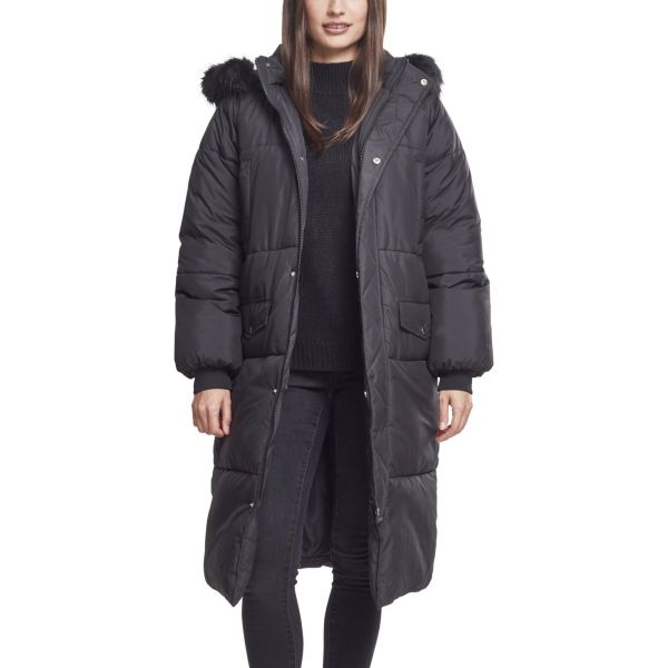 Urban Classics Ladies - Oversized Faux Fur Puffer Coat olive