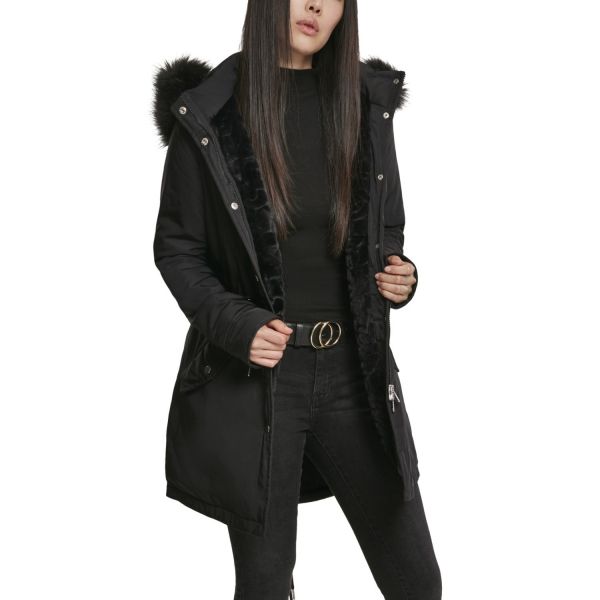 Urban Classics Ladies - Kunstpelz Winter PARKA schwarz