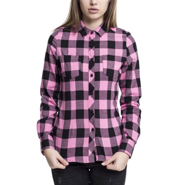 Urban Classics Femme - TURNUP FLANELL Chemise noir / blanc