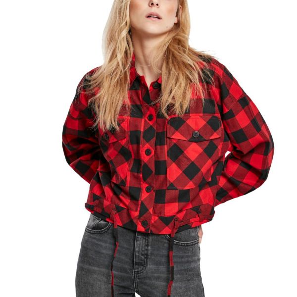 Urban Classics Ladies - Short FLANELL Shirt black / red