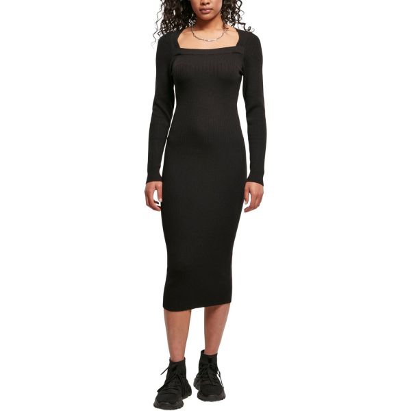 Urban Classics Ladies Long Knit Dress black Dresses WOMEN URBAN
