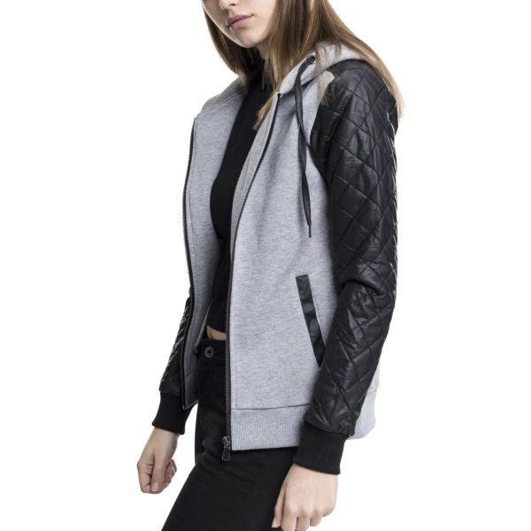 Urban Classics Ladies - DIAMOND FAUX LEATHER Zip Hoody grey