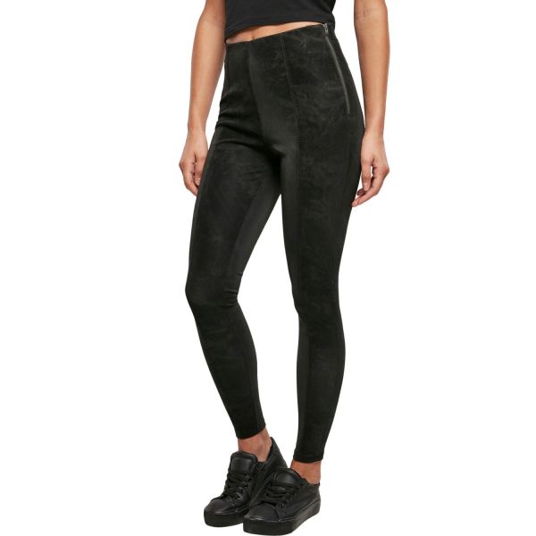 Urban Classics Ladies - Washed Faux Leather Pantalon noir