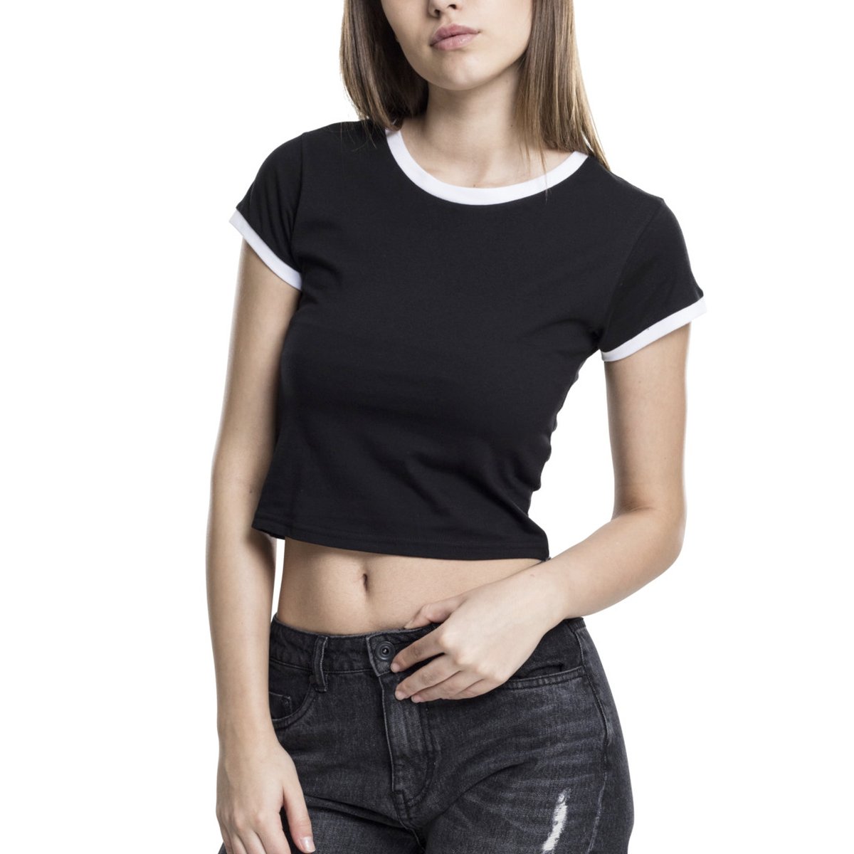Ladies Shirts | | Classics | WOMEN STREET Urban Tee Ringer URBAN Tops white - | / EN Cropped black