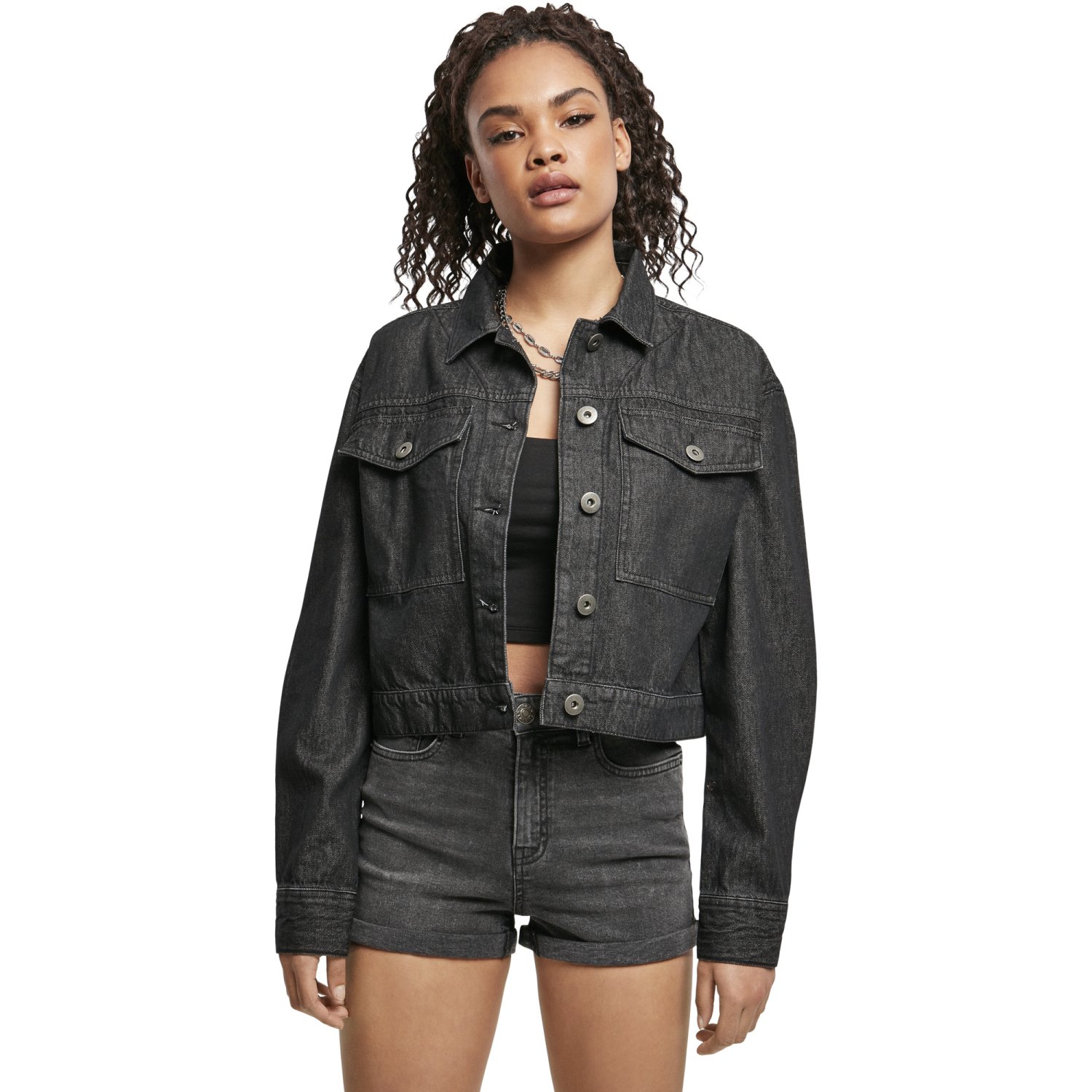 Urban Classics | URBAN WOMEN Jacket | - Denim | STREET Jackets College Oversized Short EN | Ladies Jackets