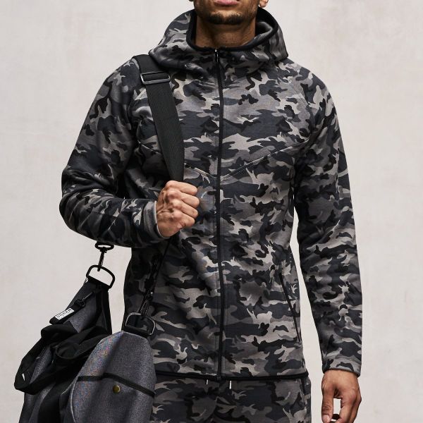 Urban Classics - INTERLOCK Sport Fitness Zip Hoody camo