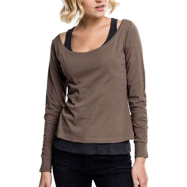 Urban Classics Ladies - Two-Colored Longsleeve army vert