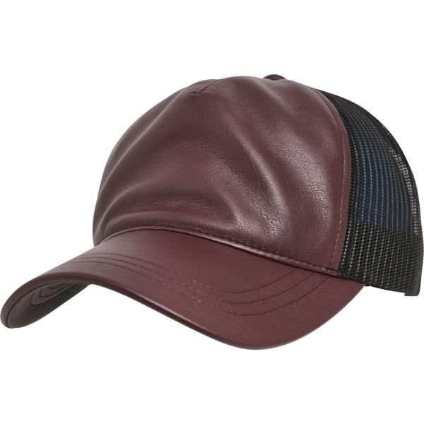 Flexfit Faux Cuir Trucker Snapback Cap - maroon