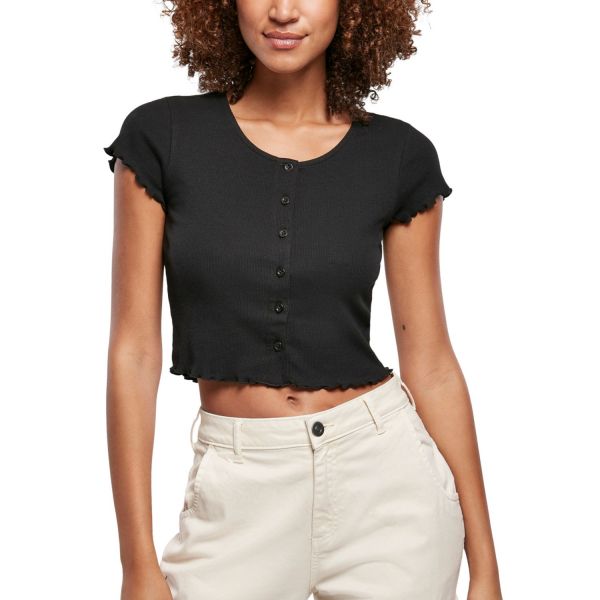 Urban Classics Ladies - Cropped Button Up Rib Top pink