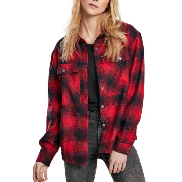 Urban Classics Femme - Check FLANELL Chemise rouge