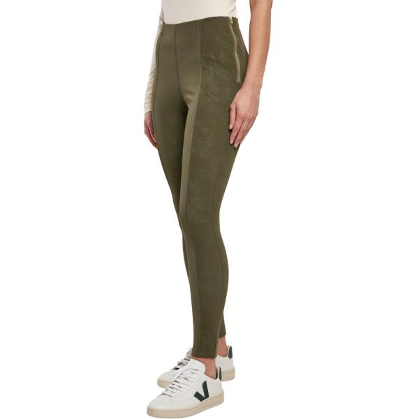 Urban Classics Ladies - Washed Faux Leather Pants jasper