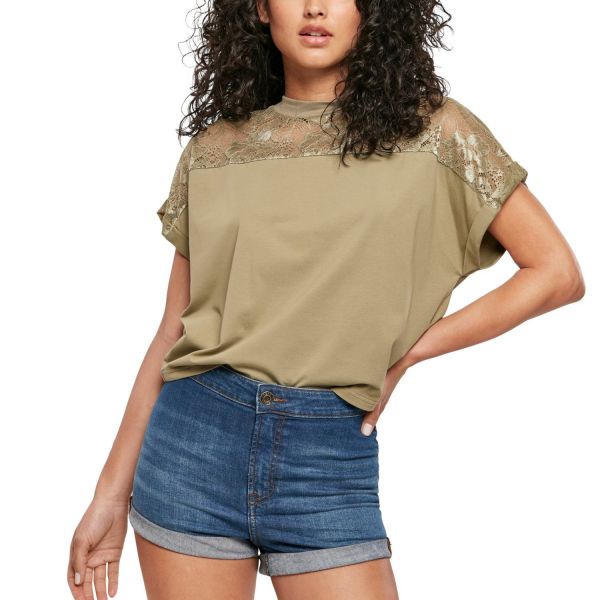 Urban Classics Ladies - Short Oversized Lace Top taupe