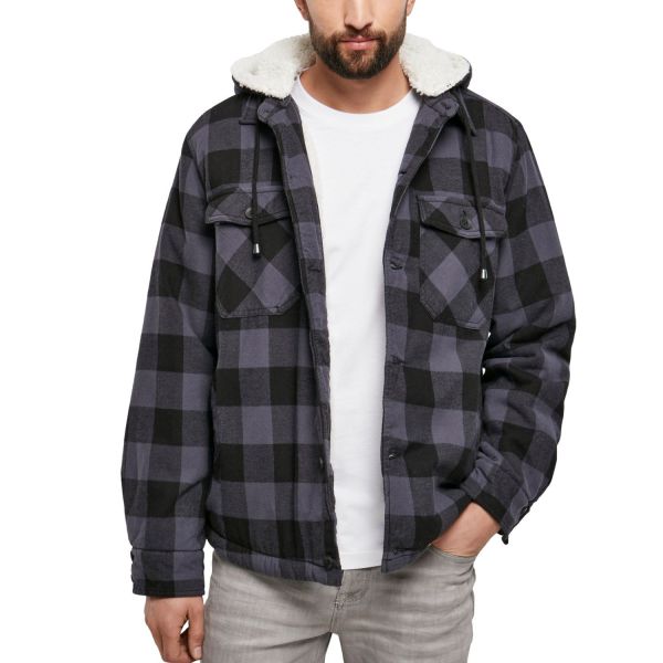 Brandit - Hooded Lined Lumberjack Jacket black / charcoal