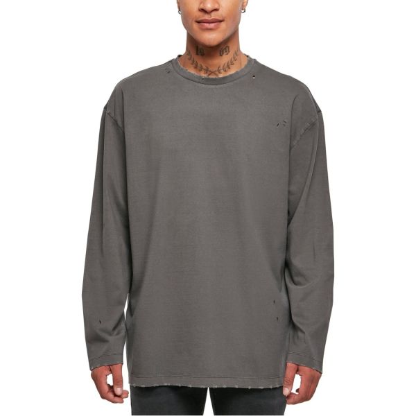 Urban Classics - Oversized Distressed Longsleeve asphalt