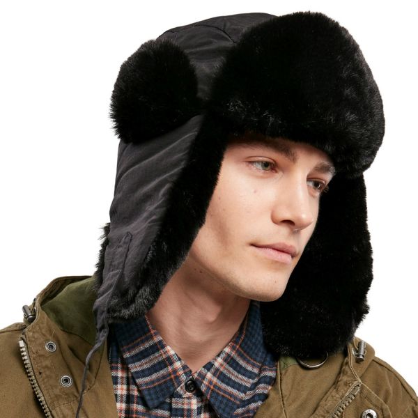 Urban Classics - Nylon TRAPPER Dog Ear Wintermütze schwarz