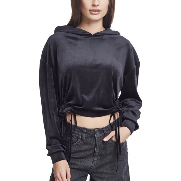 Urban Classics Ladies - VELVET Gathered Short Hoody