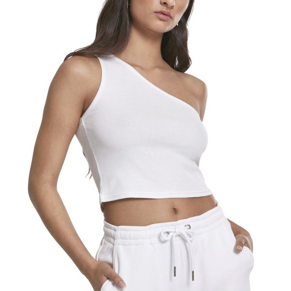 Urban Classics Ladies - Cropped Asymmetric Top blanc