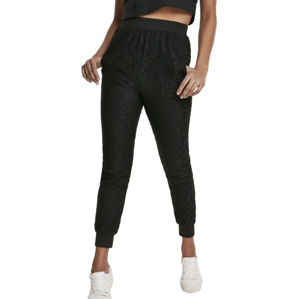 Urban Classics Ladies - Lace Jersey Jog Pantalon noir