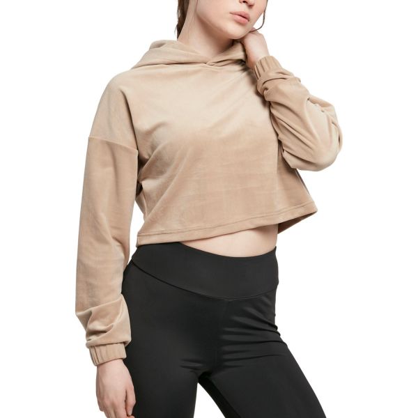 Urban Classics Ladies - VELVET Short Oversized Hoody taupe