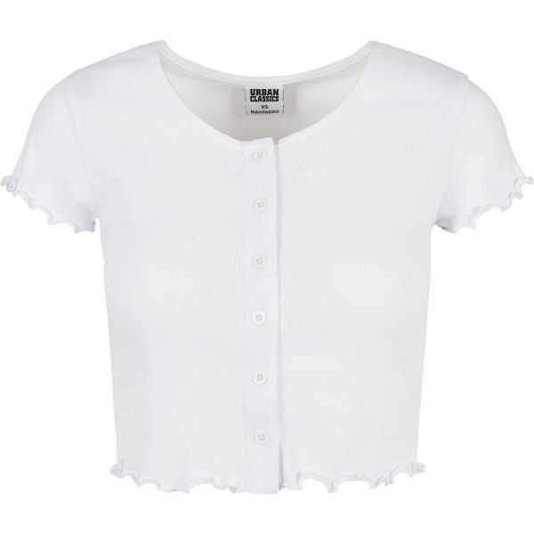Urban Classics Ladies - Cropped Button Up Rib Top blanc
