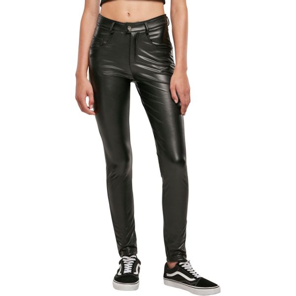 Urban Classics Ladies - Mid-Waist Kunstleder Hose