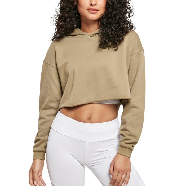 Urban Classics Ladies - Oversized Cropped Hoody khaki