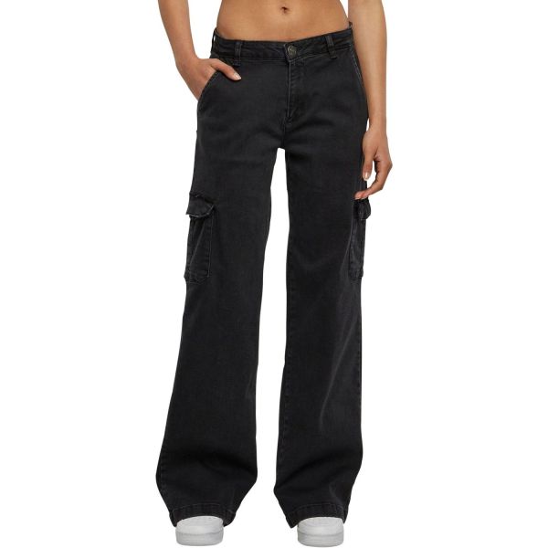 Urban Classics Ladies - High Waist Denim Cargo Jeans