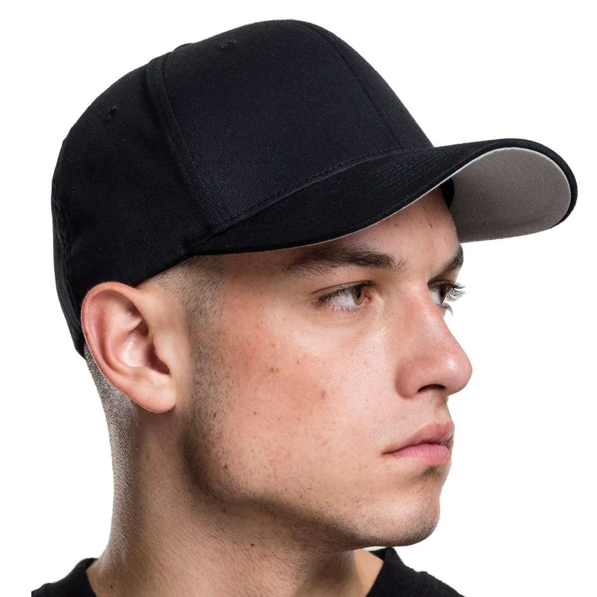 Flexfit Black Wooly Baseball Cap - Stretchable Fitted Hat, Combed Material - View #2