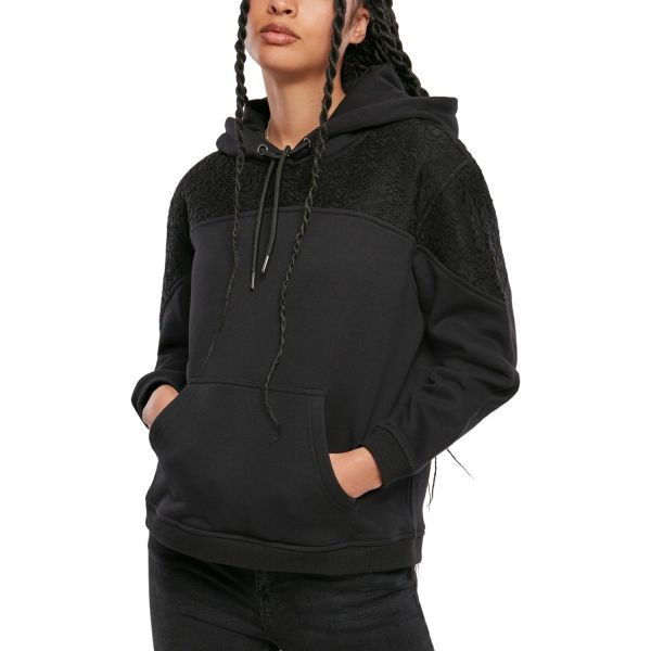 Urban Classics Ladies - Lace Inset Hoody schwarz