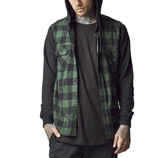 Urban Classics - HOODED Flanell Shirt black / forest