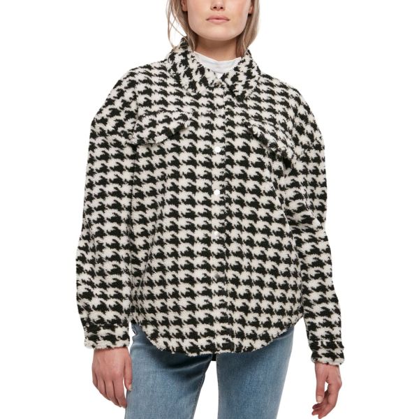 Urban Classics Ladies - Sherpa Overshirt houndstooth