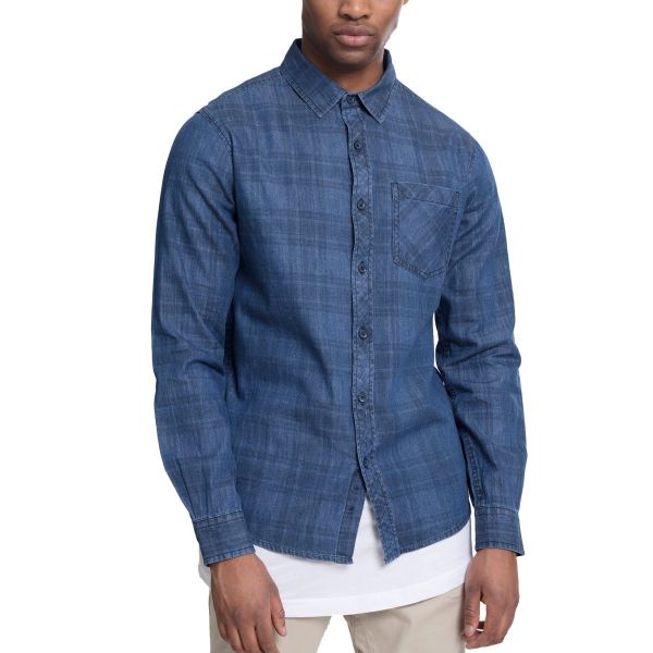 Urban Classics - PRINTED CHECK FLANELL Chemise blue washed